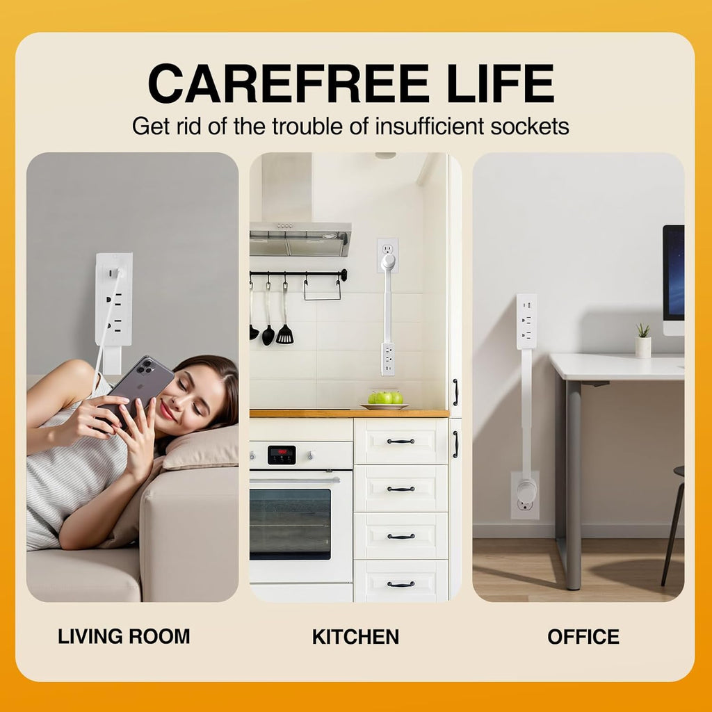 Ultimate Electrical Outlet Extender with USB-A, USB-C & 2 AC Outlets - Perfect for Hard-to-Reach Spaces, Extends 22"-27" & Rotates 180° for Easy Access Behind Couches, Nightstands, Desks & More!