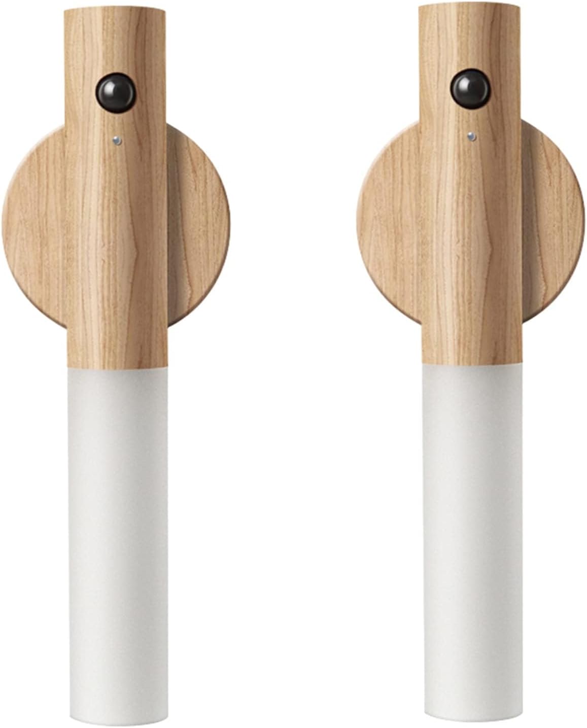 Wooden Motion Sensor Night Lights, Magnet Body Hallway Lamp, Rechargeable LED Wall Sconces, Portable for Stairway Bedroom, Battery Powered (White Ash Wood 2PC)