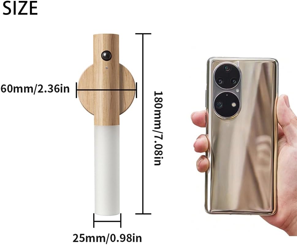 Wooden Motion Sensor Night Lights, Magnet Body Hallway Lamp, Rechargeable LED Wall Sconces, Portable for Stairway Bedroom, Battery Powered (White Ash Wood 2PC)