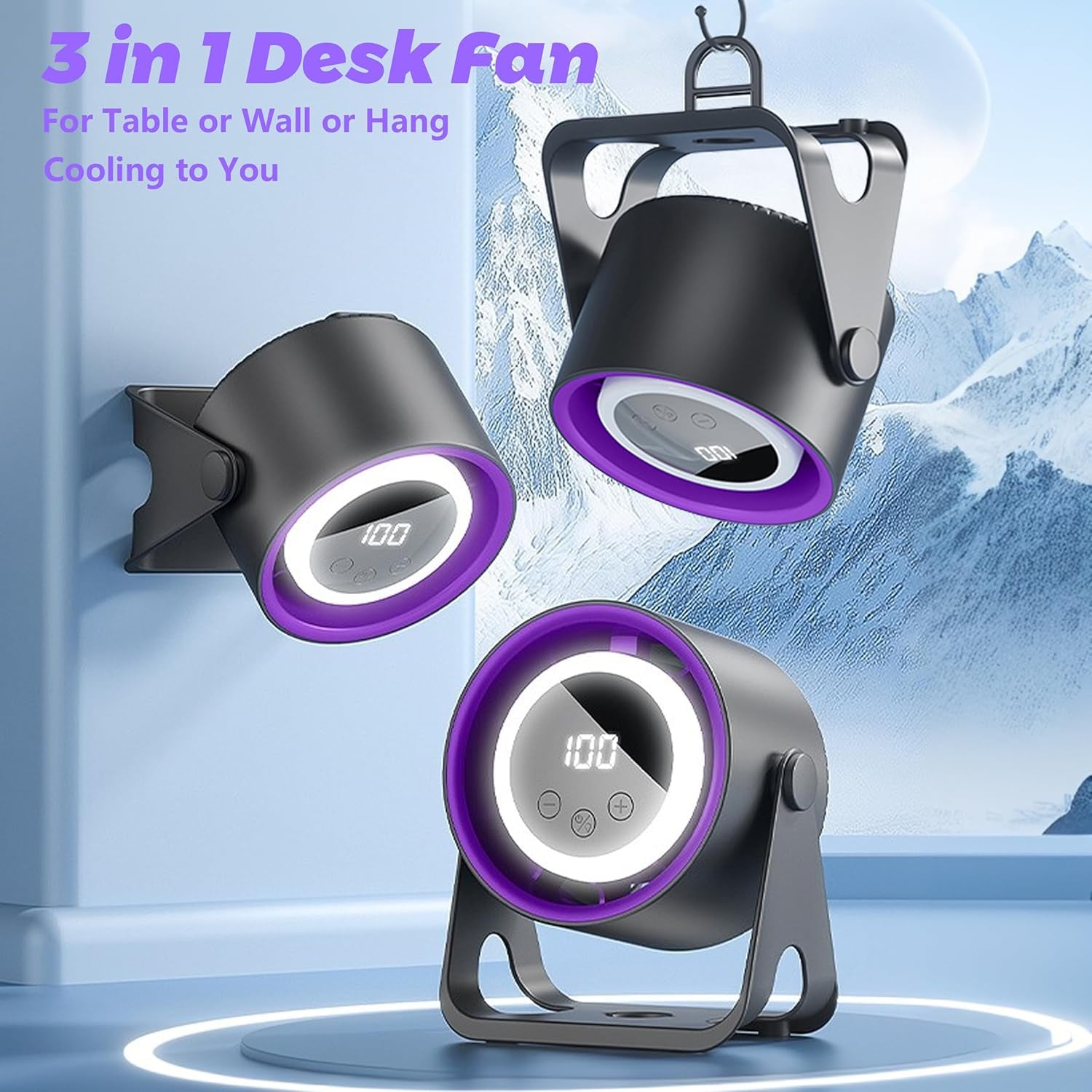 Small Desk Fans Quiet Wall Mounted Electric Fan Touch Control with High Compatibility Usb-Powered Adjustable 180°Tilt 100 Speeds Abiding Power Cooling Portable Fans for Home Office Bedroom Camping