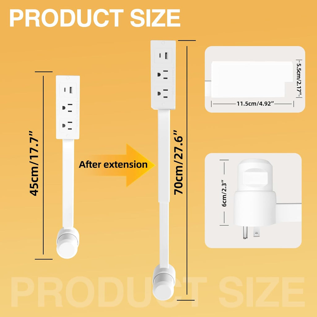 Ultimate Electrical Outlet Extender with USB-A, USB-C & 2 AC Outlets - Perfect for Hard-to-Reach Spaces, Extends 22"-27" & Rotates 180° for Easy Access Behind Couches, Nightstands, Desks & More!