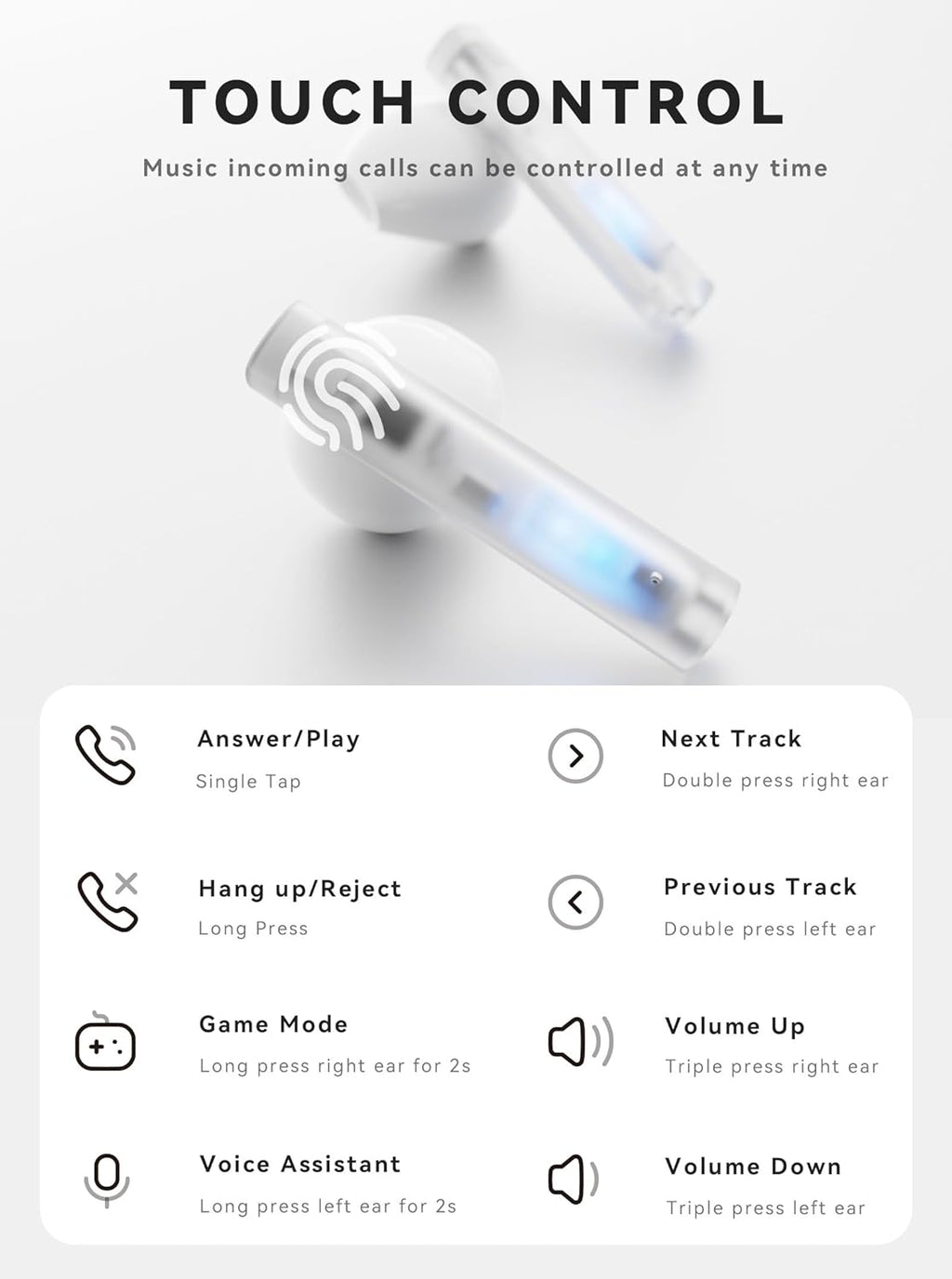 Glow-in-the-Dark Wireless Earbuds LP1 - Bluetooth 5.4, 32H Playback, Stereo Bass, Built-In Mic, with Charging Case for TV & Smartphone