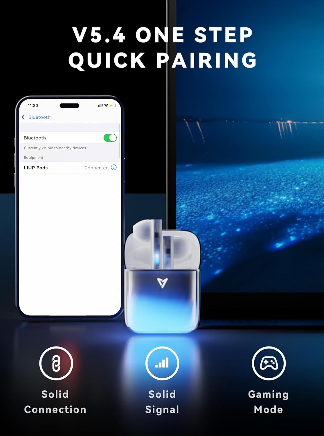 Glow-in-the-Dark Wireless Earbuds LP1 - Bluetooth 5.4, 32H Playback, Stereo Bass, Built-In Mic, with Charging Case for TV & Smartphone