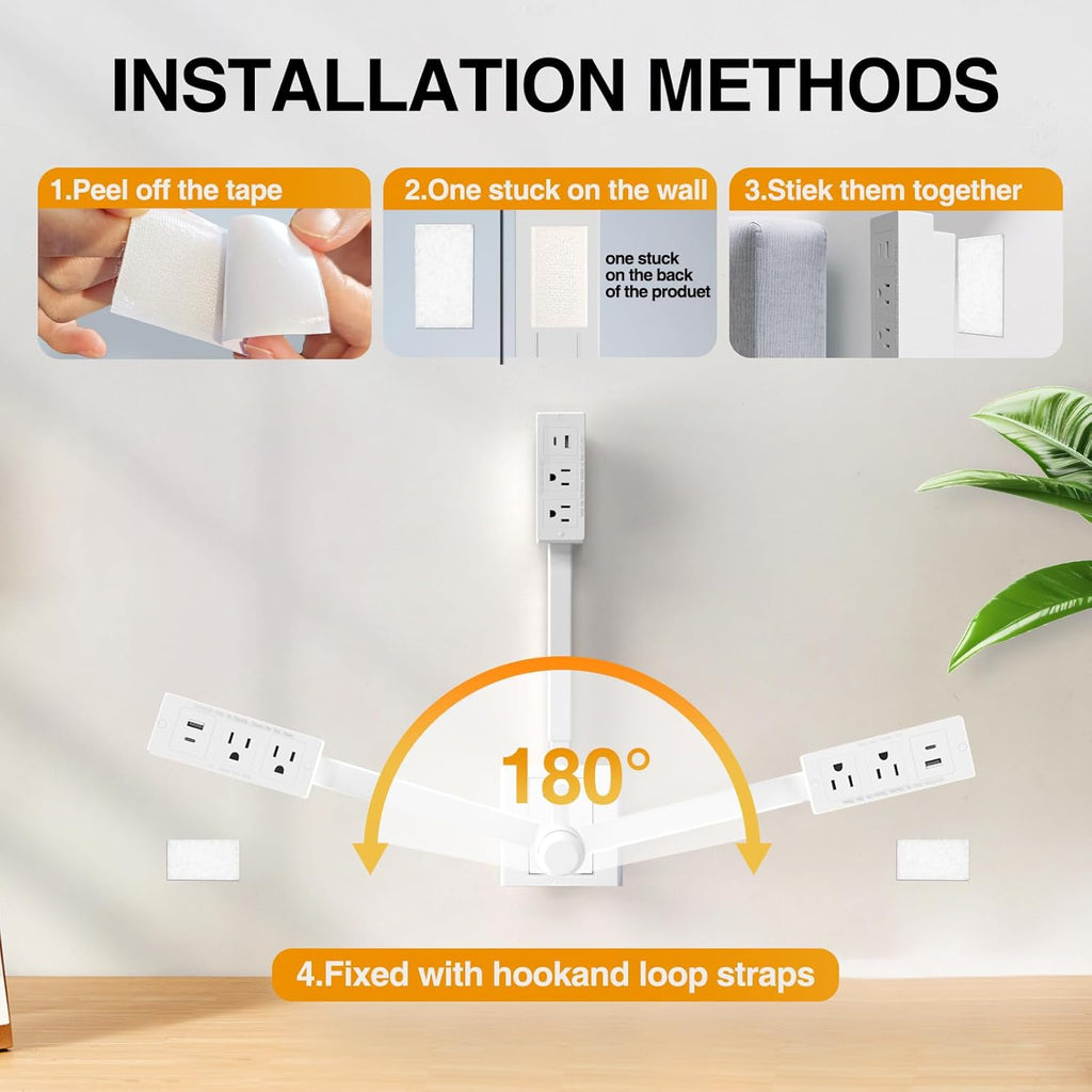 Ultimate Electrical Outlet Extender with USB-A, USB-C & 2 AC Outlets - Perfect for Hard-to-Reach Spaces, Extends 22"-27" & Rotates 180° for Easy Access Behind Couches, Nightstands, Desks & More!